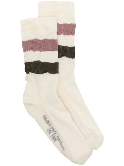 Shop Golden Goose Stripe-detailing Ribbed Ankles In Vintage White/ Multicolor