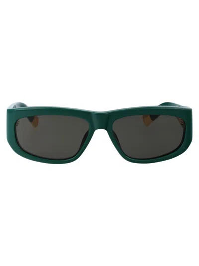 Shop Jacquemus Sunglasses In 03 Green/ Yellow Gold/ Grey