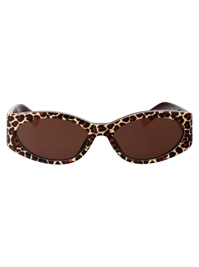 Shop Jacquemus Sunglasses In 02 Leopard/ Yellow Gold/ Brown