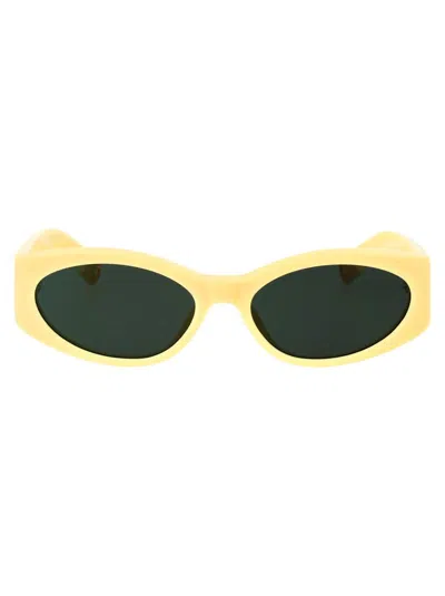 Shop Jacquemus Sunglasses In 04 Yellow/ Yellow Gold/ Green