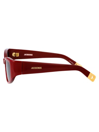 Shop Jacquemus Sunglasses In 03 Burgundy/ Yellow Gold/ Grey