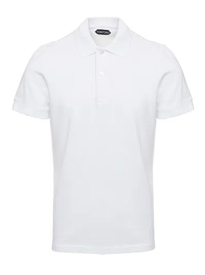 Shop Tom Ford White Short-sleeves Polo In Cotton Piquet Jersey Man