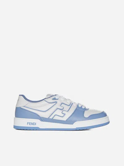 Shop Fendi Match Leather Sneakers In White,sky Blue