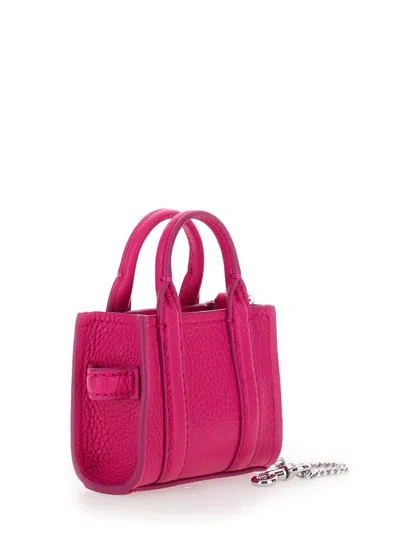 Shop Marc Jacobs 'the Nano Tote Bag' Fuchsia Key-chain With Embossed Logo In Hammered Leather Woman In Pink