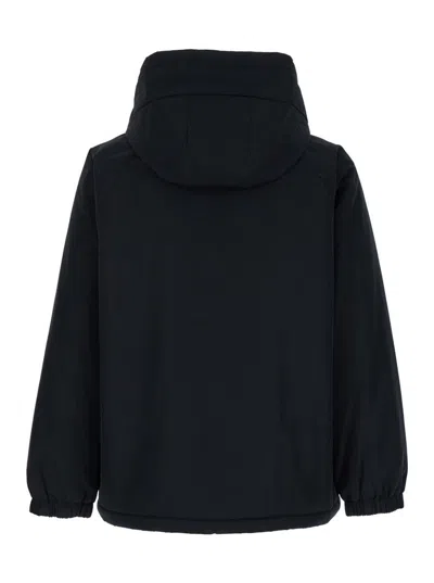 Shop Apc 'youri' Blue Hooded Jacket With Logo Patch In Tech Fabric Man In Black