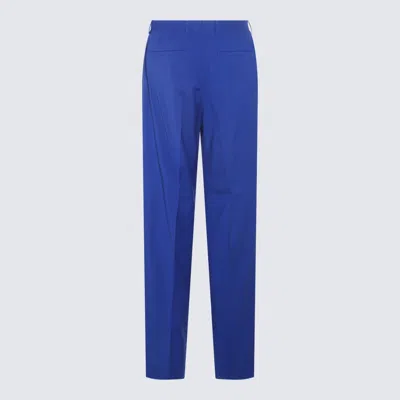 Shop Versace Blue Silk-wool Blend Trousers