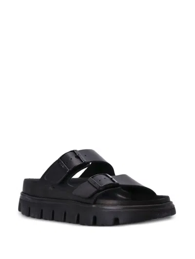 Shop Birkenstock Arizona Leather Sandals With Two Buckle Straps In Black