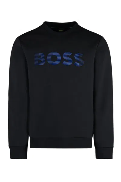 Shop Hugo Boss Boss Cotton Crew-neck Sweatshirt In Black