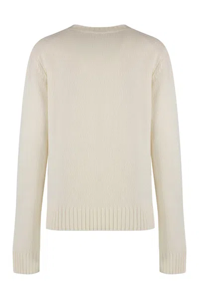 Shop Ganni Crew-neck Wool Sweater In Beige