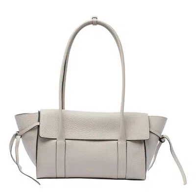 Mulberry Leather Textured Shoulder Bag With Double Handles In Grey