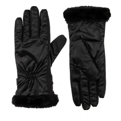 Shop Isotoner Women's Quilted Gloves With Faux Fur Cuff In Black