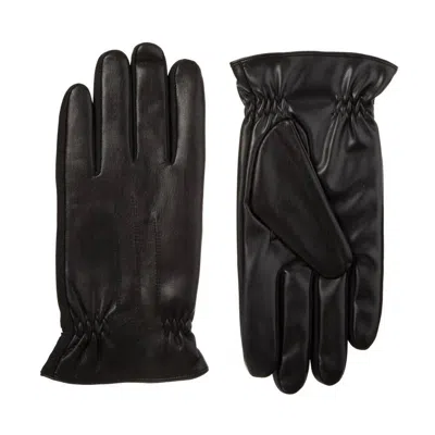 Isotoner Men's Insulated Faux Leather Touchscreen Glove W/ Gathered Wrist In Black In Black