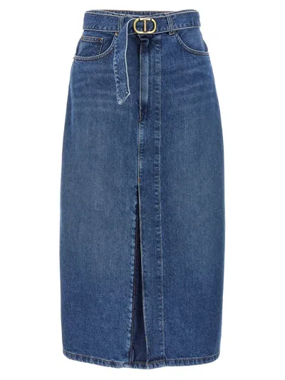 Shop Twinset Logo Buckle Skirt In Blue