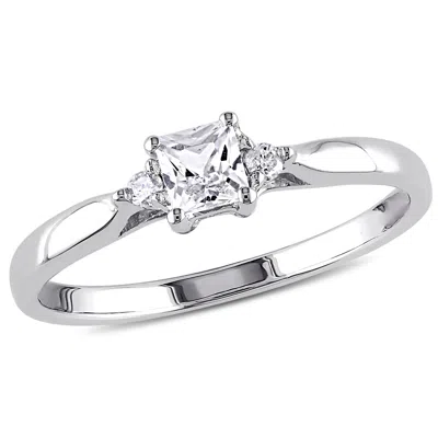 Mimi & Max Princess Cut Created White Sapphire And Diamond Accent Ring In Sterling Silver In White