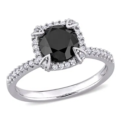 Mimi & Max 2ct Tw Black & White Diamond Halo Engagement Ring In 10k White Gold In Black