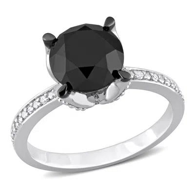 Mimi & Max 3ct Tw Black And White Diamond Engagement Ring In 14k White Gold In Black