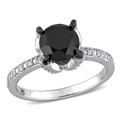 Mimi & Max 2ct Tw Black And White Diamond Solitaire Engagement Ring In 14k White Gold In Black