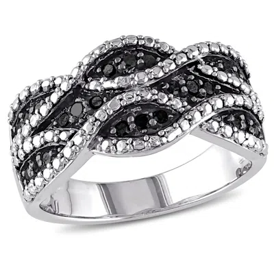 Mimi & Max 1/4ct Tw Black Diamond Double Twist Ring In Sterling Silver With Black Rhodium In Black