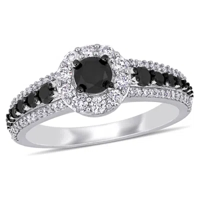 Mimi & Max 1ct Tw Black And White Diamond Halo Ring In 14k White Gold With Black Rhodium In Black