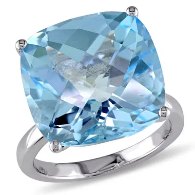 Mimi & Max 18 2/5ct Tgw Cushion-cut Sky Blue Topaz Cocktail Ring In 14k White Gold In Blue