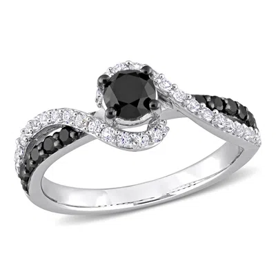 Mimi & Max 3/4ct Tw Black Diamond And White Sapphire Swirl Engagement Ring In Sterling Silver In Black