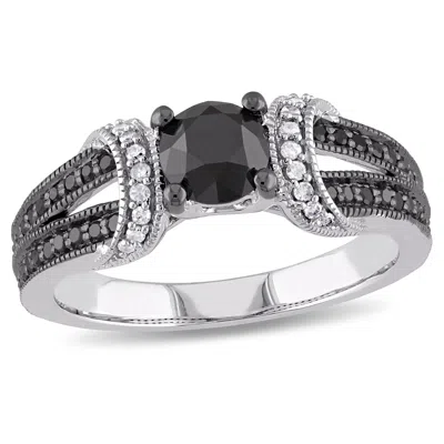 Mimi & Max 1ct Tw Black And White Diamond Split Shank Vintage Engagement Ring In 10k White Gold In Black