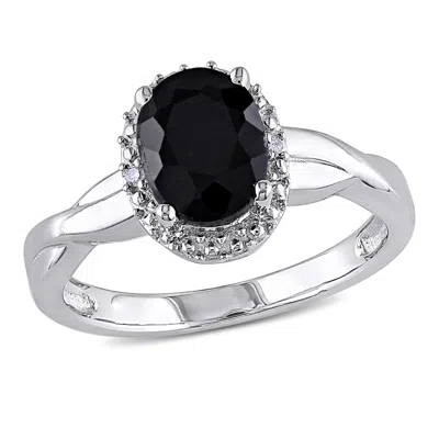 Mimi & Max 1 3/5ct Tgw Oval-cut Black Sapphire And Diamond Crossover Ring In Sterling Silver In Black
