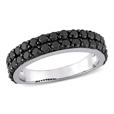 Mimi & Max 1 1/5ct Tgw Double Row Black Spinel Ring In Sterling Silver With Black Rhodium In Black