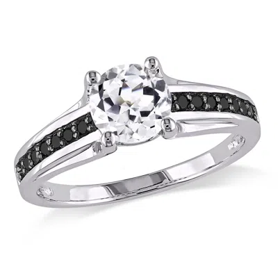 Mimi & Max 1/7ct Tw Black Diamond And Created White Sapphire Engagement Ring In Sterling Silver In Black