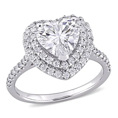 Mimi & Max 2 5/8ct Dew Created Moissanite Double Heart Halo Engagement Ring In 10k White Gold In White