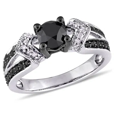Mimi & Max 1ct Tw Black And White Diamond Split Shank Engagement Ring In Sterling Silver With Black Rhodium In Black