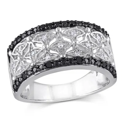 Mimi & Max 1/7ct Tw Black And White Diamond Vintage Ring In Sterling Silver With Black Rhodium In Black