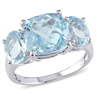 Mimi & Max 8 2/5ct Tgw Cushion-cutsky Blue Topaz 3-stone Ring In Sterling Silver In Blue