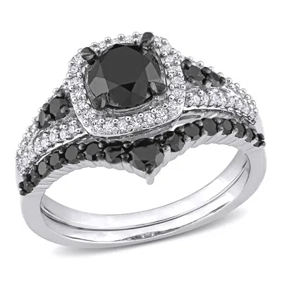 Mimi & Max 1 1/2ct Tw Black And White Diamond Bridal Ring Set In 10k White Gold In Black