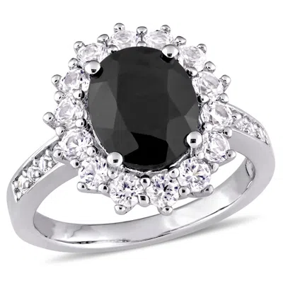 Mimi & Max 4 3/4ct Tgw Black Sapphire And Created White Sapphire Ring In Sterling Silver In Black