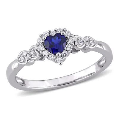Mimi & Max 3/8ct Tgw Created Blue Sapphire White Sapphire And Diamond Accent Heart Ring In Sterling Silver In Blue
