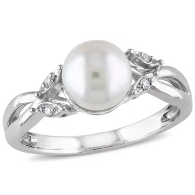 Mimi & Max Cultured Freshwater Pearl And Diamond Crossover Ring In 10k White Gold In White
