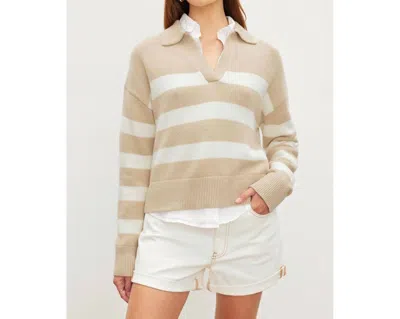 Shop Velvet By Graham & Spencer Lucie Cotton Cashmere Sweater In Sable/milk In Multi