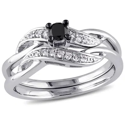 Mimi & Max 1/4ct Tw Black And White Diamond Bridal Set In Sterling Silver In Black