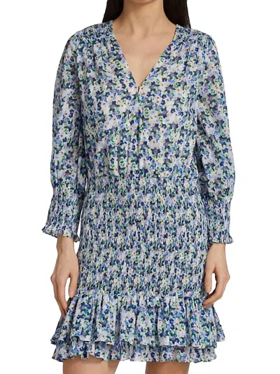 Veronica Beard Darrah Smocked Floral-print Cotton-voile Mini Dress In Multi