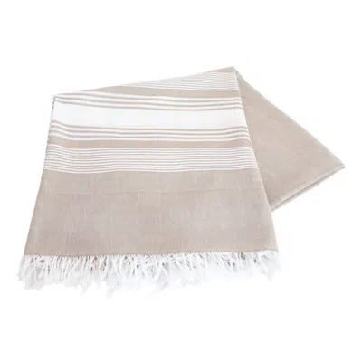 Sobremesa 80" X 60" Hand-woven Tablecloth In Wheat With White Stripes