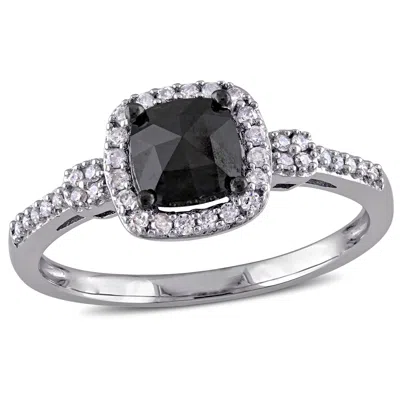 Mimi & Max 1ct Tw Black And White Cushion Cut Diamond Engagement Ring In 14k White Gold In Black
