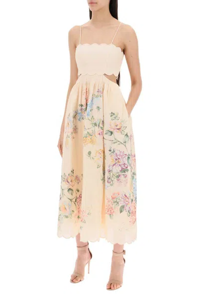 Shop Zimmermann Halliday Linen Midi Dress In Rosa