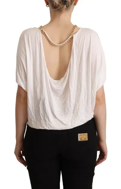 Guess By Marciano White Short Sleeves Gold Chain T-shirt Top In White