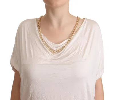 Guess By Marciano White Short Sleeves Gold Chain T-shirt Top In White