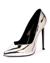 Saint Laurent Classic Paris Skinny 105 Escarpin V Pump In Silver Metallic Faux Leather In Argento