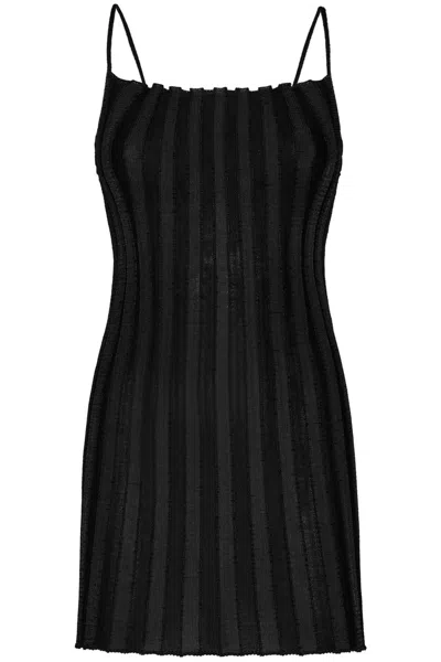 Shop A. Roege Hove Strappy Black Sheath Dress In Rigid Organic Cotton And Nylon Rib Knit