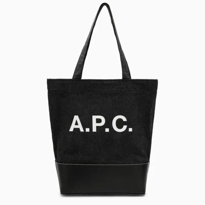 Shop Apc Medium Black Cotton Tote Handbag For Men With Logo Print