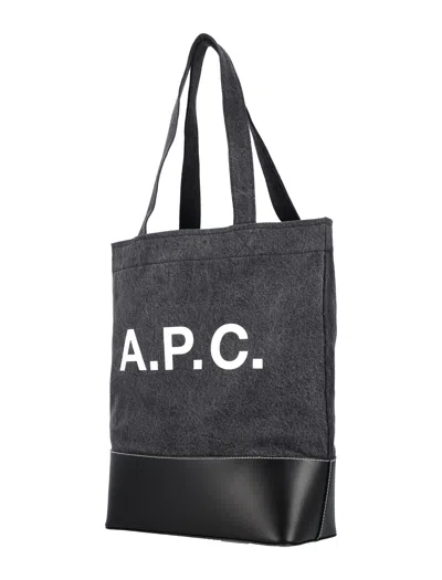 Shop Apc Men's Japanese Canvas Tote Handbag In Blue | Leather Reinforced Base & Internal Zip Pocket