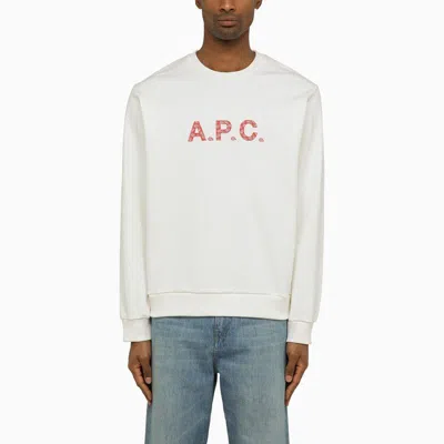 Shop Apc Men's White Logoed Crewneck Sweatshirt For Ss24